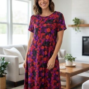 LuLaRoe Red and Purple Floral Midi Dress